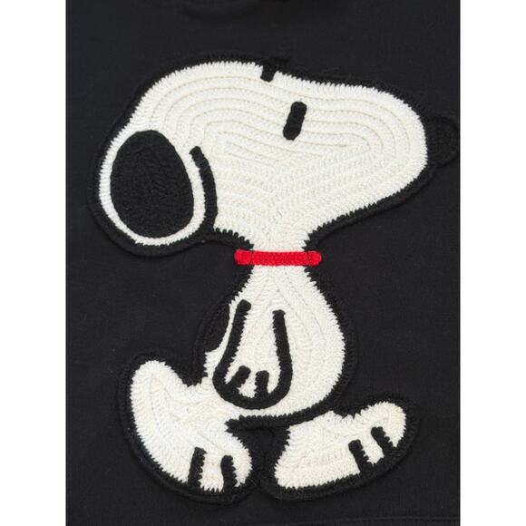 Peanuts Snoopy Hoodie Black XS Embroidered Crochet Pullover Sweatshirt Pocket - Picture 2 of 6